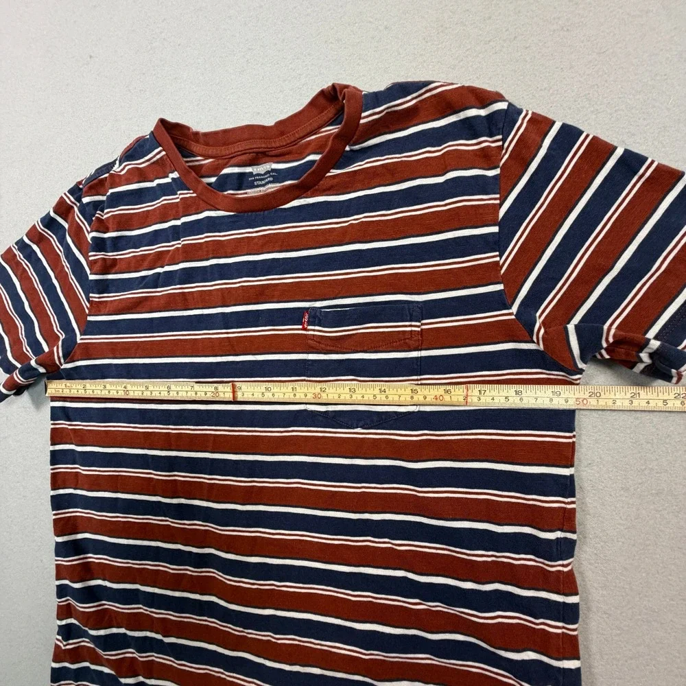 Levis Mens Standard Fit Striped Pocket T Shirt M Navy Rust White Crew Neck